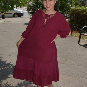 Rochie de vara Reagan cu insertii de dantela nuanta de marsala - Img 3