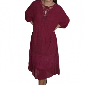 Rochie de vara Reagan cu insertii de dantela nuanta de marsala - Img 1