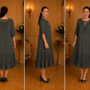 Rochie de vara Reagan cu insertii de dantela nuanta de verde inchis - Img 3