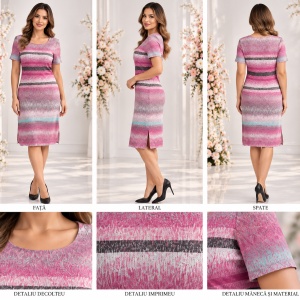 Rochie de zi cu croi simplu, fashion, cu design de dungi colorate - Img 2