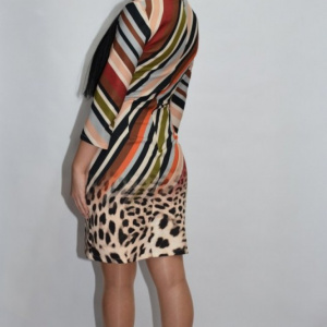 Rochie de zi cu cu dungi si imprimeu animal-print ,multicolora - Img 5