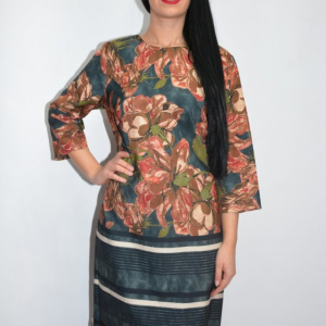 Rochie de zi cu imprimeu stil mozaic,nuanta maro - Img 5