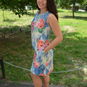 Rochie de zi,Dariela cu imprimeu de trandafiri ,nuanta de albastru - Img 3