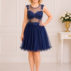 Rochie deosebita de nuanta bleumarin, cu aspect transparent