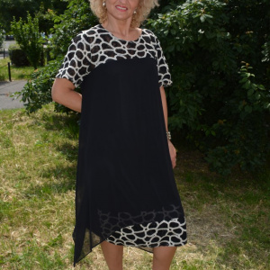 Rochie deosebita de ocazie, neagra, model bej cu aspect floral - Img 5