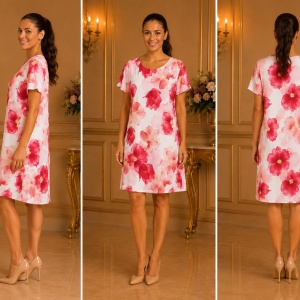 Rochie Dreaptă Damă cu Imprimeu Floral Roz – Rochie Lejeră de Vară cu Mânecă Scurtă - Img 3