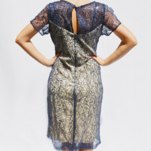 Rochie elegant de zi ,nuanta bleumarin-bej - Img 6