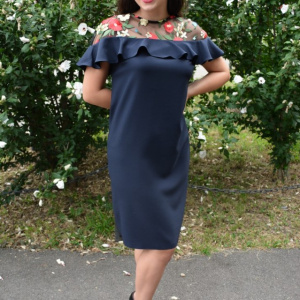 Rochie eleganta Alizee ,brodata cu flori,nuanta de bleumarin - Img 3