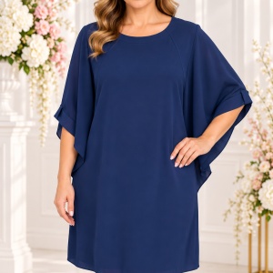 Rochie elegantă bleumarin cu mâneci lejere – croială dreaptă cu 2pense