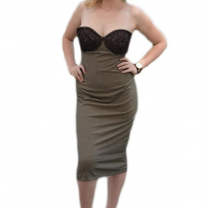 Rochie eleganta, croiala cambrata, lungime midi, nuanta de maro - Img 1