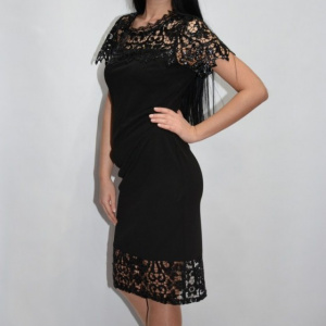 Rochie eleganta de ocazie din macrame cu insertii de paiete,nuanta neagra - Img 4