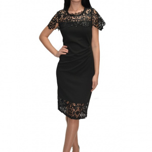 Rochie eleganta de ocazie din macrame cu insertii de paiete,nuanta neagra - Img 1