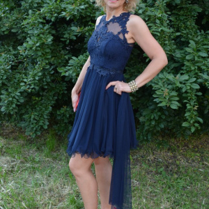 Rochie eleganta din tul bleumarin cu aplicatii de broderie - Img 3