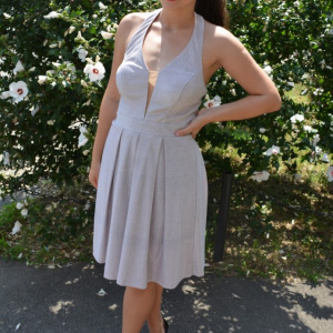 Rochie eleganta Ermine, textura cu fir de lurex ,nuanta de pudra - Img 2