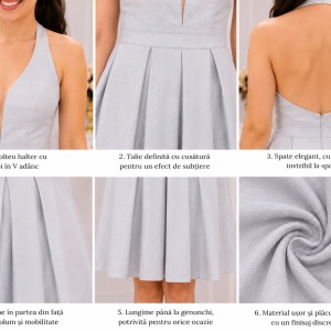 Rochie eleganta Ermine, textura cu fir de lurex ,nuanta de pudra - Img 3
