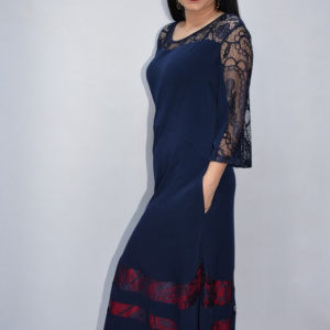 Rochie eleganta Kala cu insertii de dantela,bleumarin - Img 3