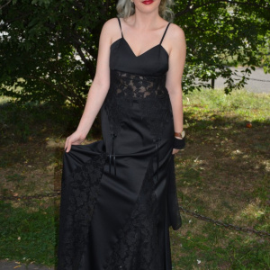Rochie eleganta lunga,neagra cu inserti dantela - Img 6