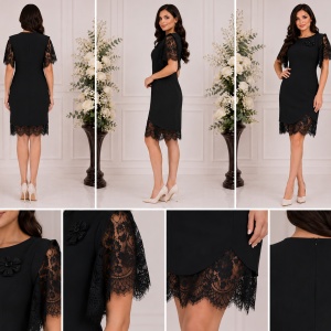 Rochie Elegantă Neagră cu Detalii din Dantelă - Img 2