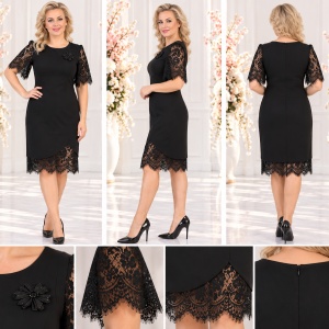 Rochie Elegantă Neagră cu Detalii din Dantelă - Img 4