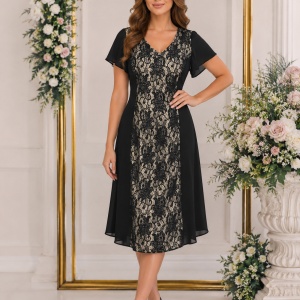 Rochie eleganta, neagra, din voal cu dantela si paiete mici