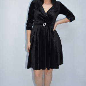 Rochie eleganta Reina cu fir de lame si decolteu in V,negru - Img 3