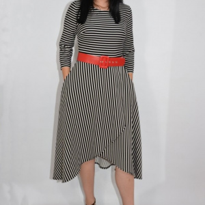 Rochie eleganta Serenity ,croi asimetric si model cu dungi,nuanta de alb-negru - Img 3