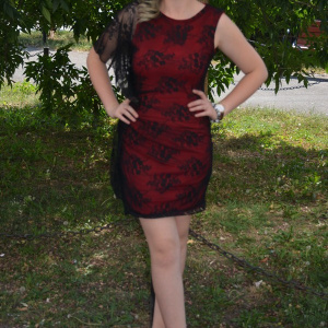 Rochie eleganta, suprapunere de dantela, neagra-rosie - Img 3