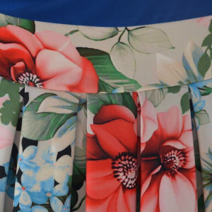 Rochie eleganta, tip costumas, albastra sus si inflorata jos - Img 6