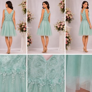 Rochie Elegantă Turcoaz Pastel din Tulle cu Broderie Florală, Aplicații 3D și Detalii Strălucitoare - Img 2