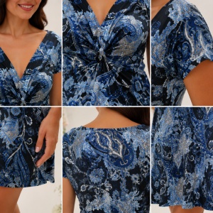 Rochie Eleonor, imprimeu abstract albastru ,nuanta de negru - Img 3