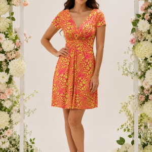 Rochie Eleonor, imprimeu molecular, nuanta de fuchsia