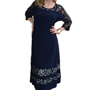 Rochie fashion cu insertii tip plasa, nuanta bleumarin, masura mare - Img 1