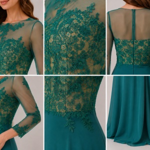 Rochie fashion de seara, verde, model lung cu broderie 3D - Img 3