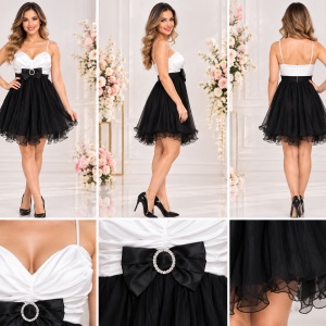 Rochie fashion, nuanta de negru-alb, esarfa rafinata - Img 2