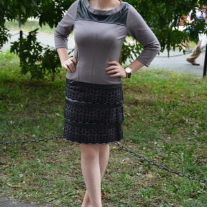 Rochie feminina, mulata, in nuante de gri, cu dantela - Img 4
