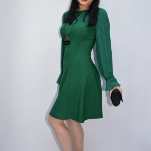 Rochie Ferva cu maneca din voal plisata ,verde - Img 2