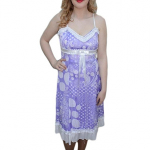 Rochie in tendinte, culoare mov cu design alb si bretele subtiri - Img 1