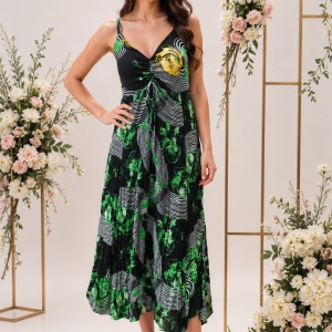 Rochie lejera cu bretele fixe, cu design deosebit multicolor