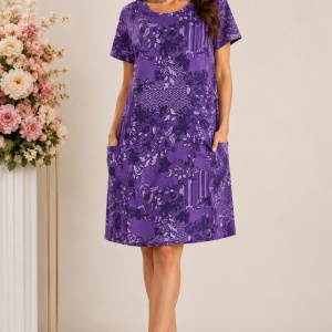 Rochie lejeră din bumbac cu imprimeu floral și buzunare – Mov Lila
