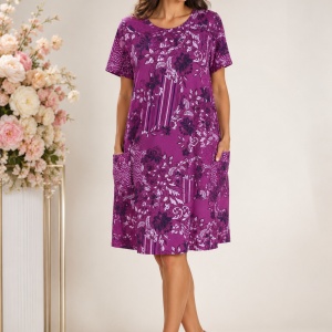 Rochie lejeră din bumbac cu imprimeu floral și buzunare – Mov