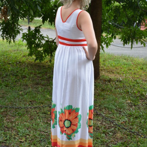 Rochie lunga de zi, culoare alba cu imprimeu de flori si dungi - Img 5