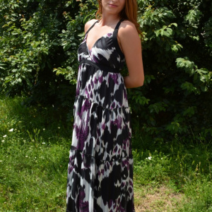 Rochie lunga de zi, vaporoasa de vara, cu imprimeu multicolor - Img 4