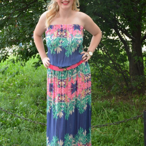 Rochie maxi, fara bretele, imprimeuri florale - Img 3
