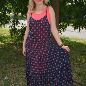 Rochie moderna, culoare bleumarin-corai - Img 3