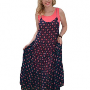 Rochie moderna, culoare bleumarin-corai - Img 1