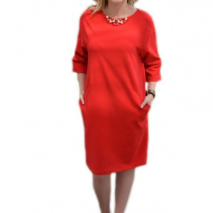 Rochie moderna, de culoare rosie, cu insertie de buzunare - Img 1