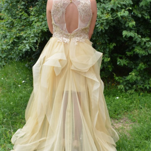 Rochie moderna de ocazie, aurie, cu broderie si paiete fine - Img 5