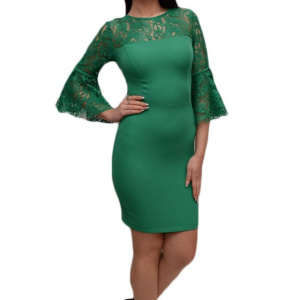 Rochie mulata pentru ocazie, cu insertii de dantela, nuanta verde - Img 1