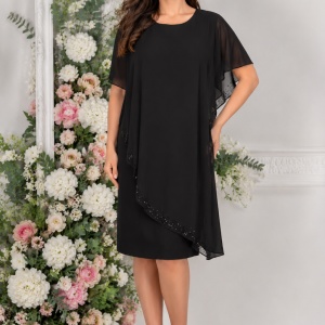 Rochie neagra Sigrid cu aplicatii de strasuri pe voal