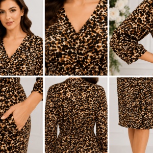 Rochie office Fana ,imprimeu animal-print,maro - Img 3